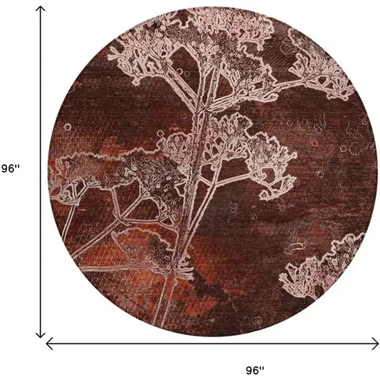 8' Merlot And Beige Round Floral Washable Indoor Outdoor Area Rug Photo 3