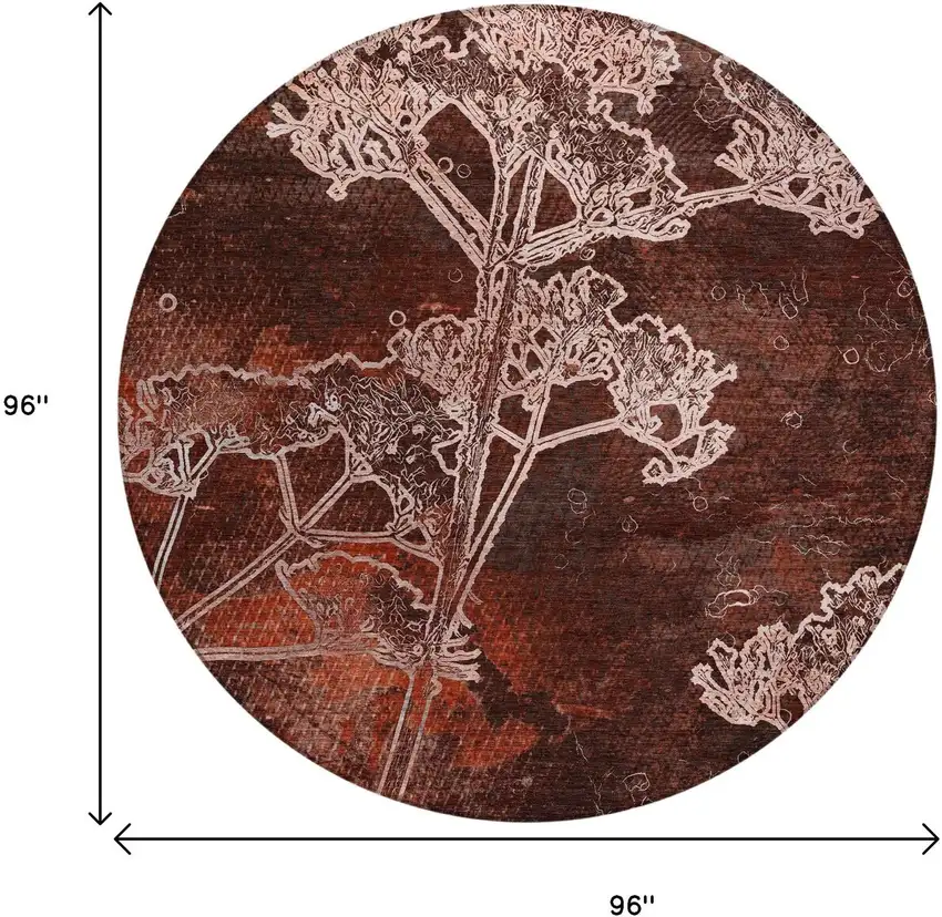 8' Merlot And Beige Round Floral Washable Indoor Outdoor Area Rug Photo 3