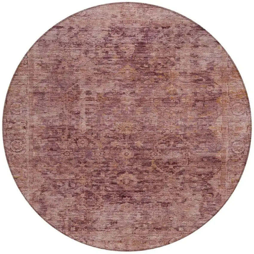 8' Merlot And Blush Round Abstract Washable Indoor Outdoor Area Rug Photo 4