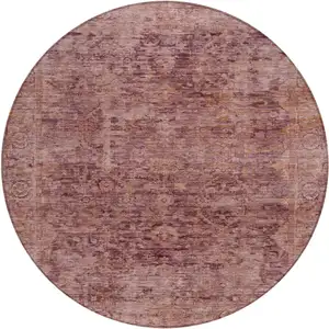 Photo of 8' Merlot And Blush Round Abstract Washable Indoor Outdoor Area Rug