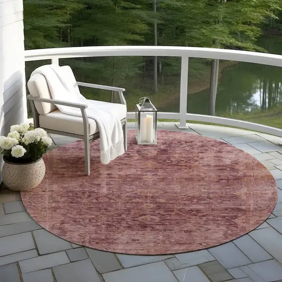 8' Merlot And Blush Round Abstract Washable Indoor Outdoor Area Rug Photo 6