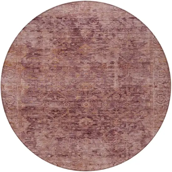 8' Merlot And Blush Round Abstract Washable Indoor Outdoor Area Rug Photo 3