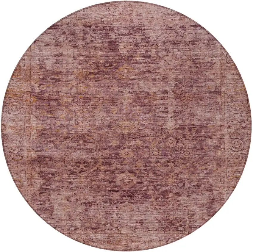 8' Merlot And Blush Round Abstract Washable Indoor Outdoor Area Rug Photo 3