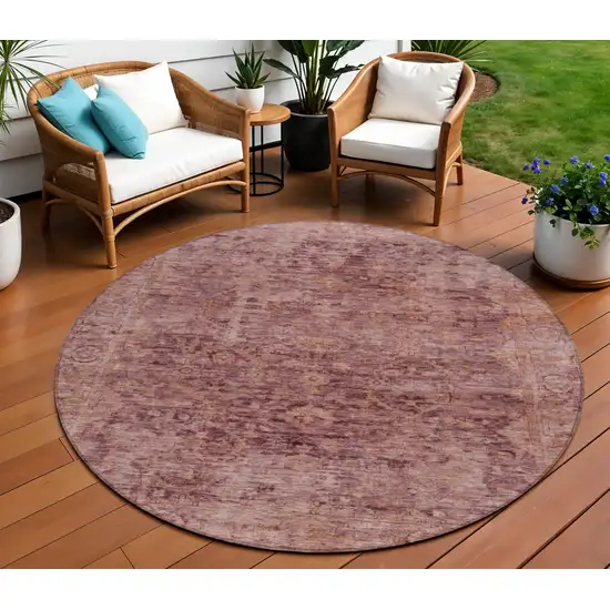 8' Merlot And Blush Round Abstract Washable Indoor Outdoor Area Rug Photo 2