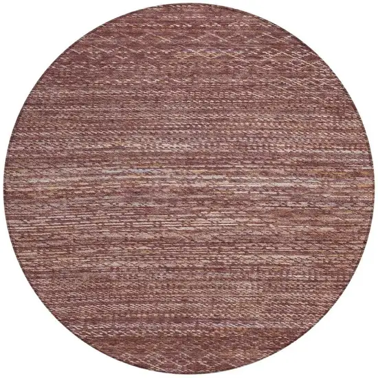 8' Merlot And Burgundy Round Striped Washable Indoor Outdoor Area Rug Photo 3