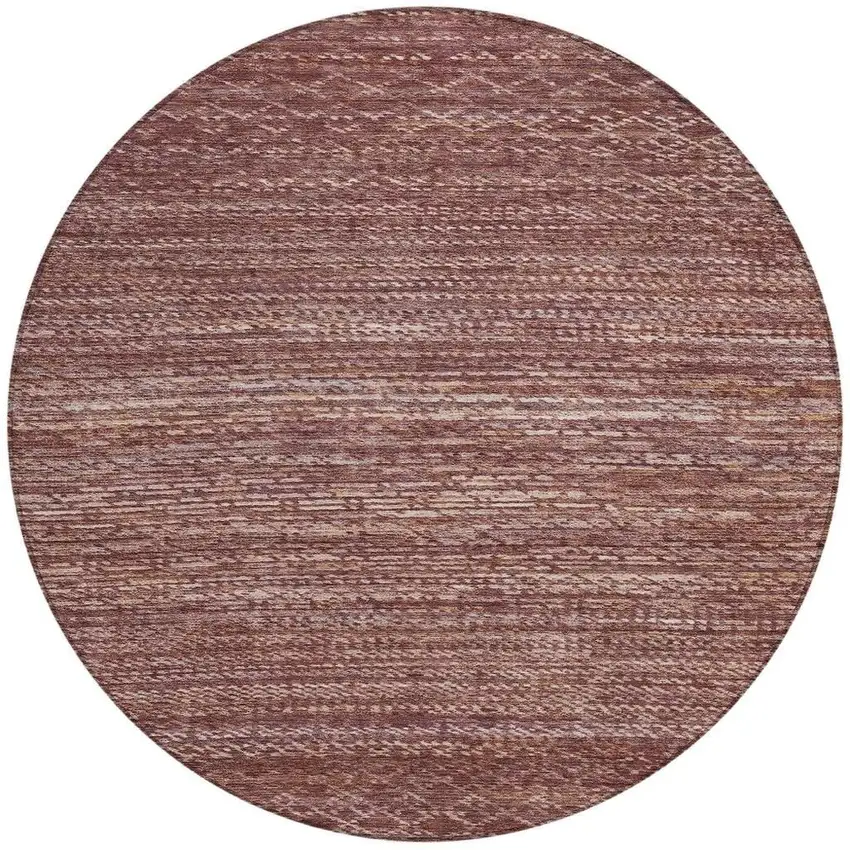 8' Merlot And Burgundy Round Striped Washable Indoor Outdoor Area Rug Photo 3