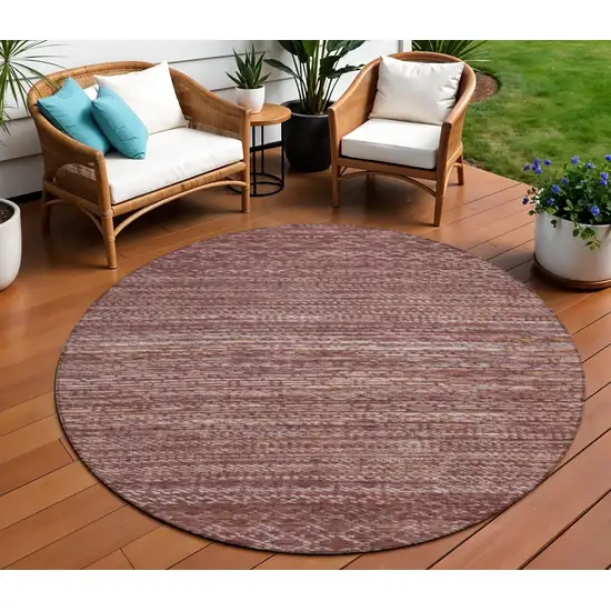 8' Merlot And Burgundy Round Striped Washable Indoor Outdoor Area Rug Photo 2