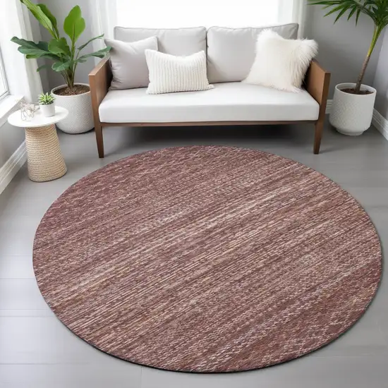 8' Merlot And Burgundy Round Striped Washable Indoor Outdoor Area Rug Photo 8