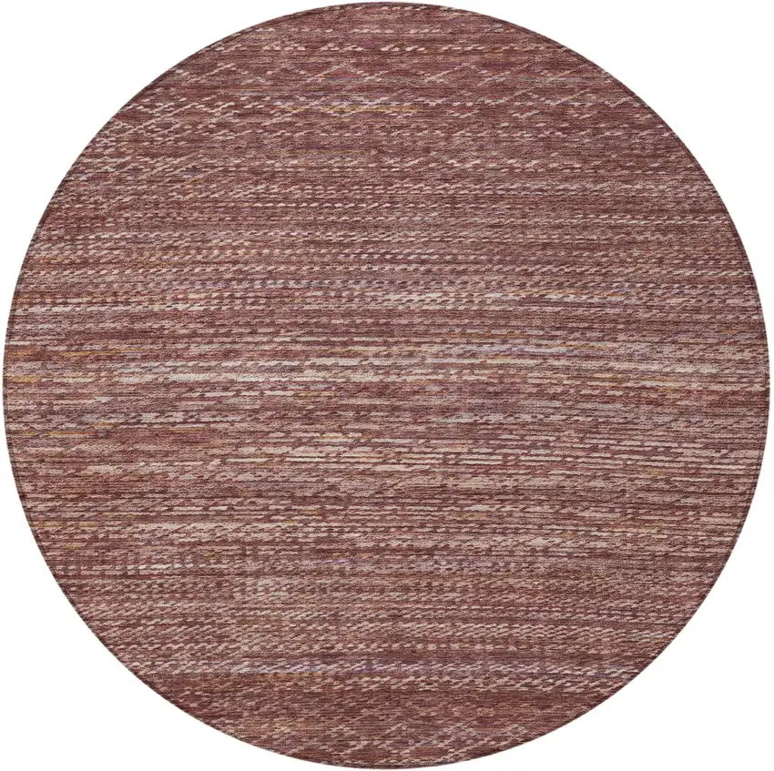 8' Merlot And Burgundy Round Striped Washable Indoor Outdoor Area Rug Photo 4