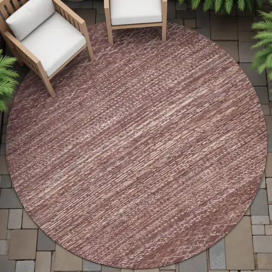 8' Merlot And Burgundy Round Striped Washable Indoor Outdoor Area Rug Photo 6