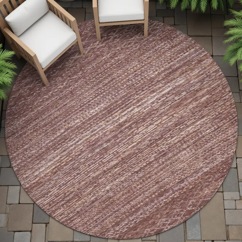 8' Merlot And Burgundy Round Striped Washable Indoor Outdoor Area Rug Photo 6
