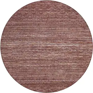 Photo of 8' Merlot And Burgundy Round Striped Washable Indoor Outdoor Area Rug