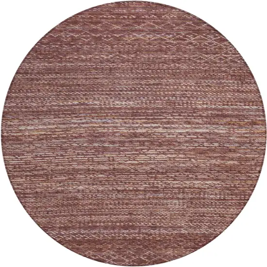 8' Merlot And Burgundy Round Striped Washable Indoor Outdoor Area Rug Photo 1