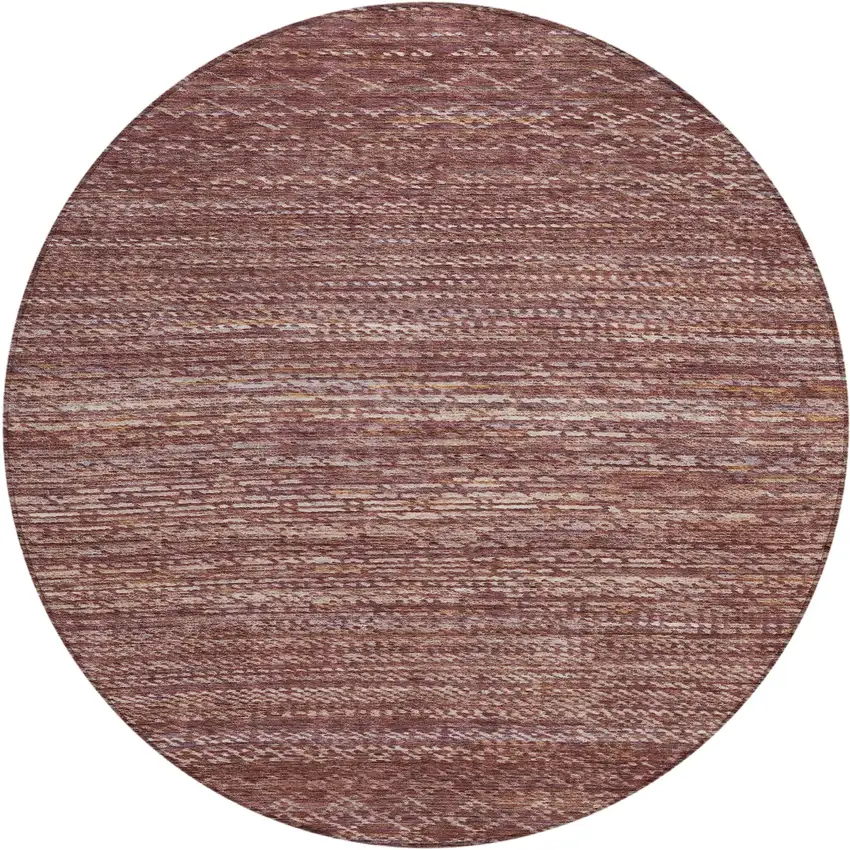 8' Merlot And Burgundy Round Striped Washable Indoor Outdoor Area Rug Photo 1