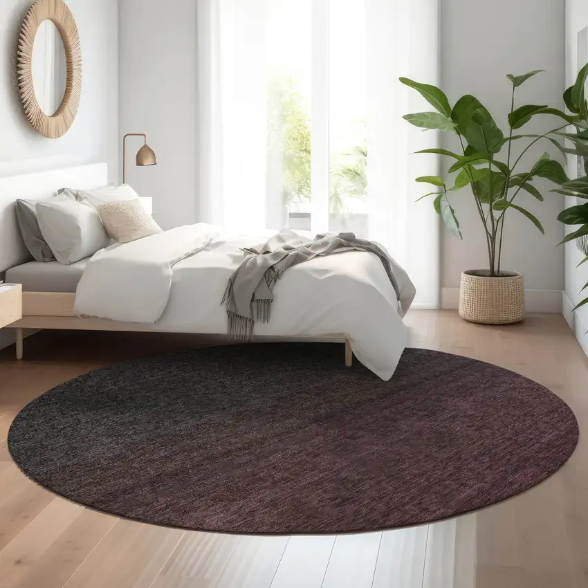 8' Merlot And Charcoal Ombre Washable Round Rug With UV Protection Photo 5