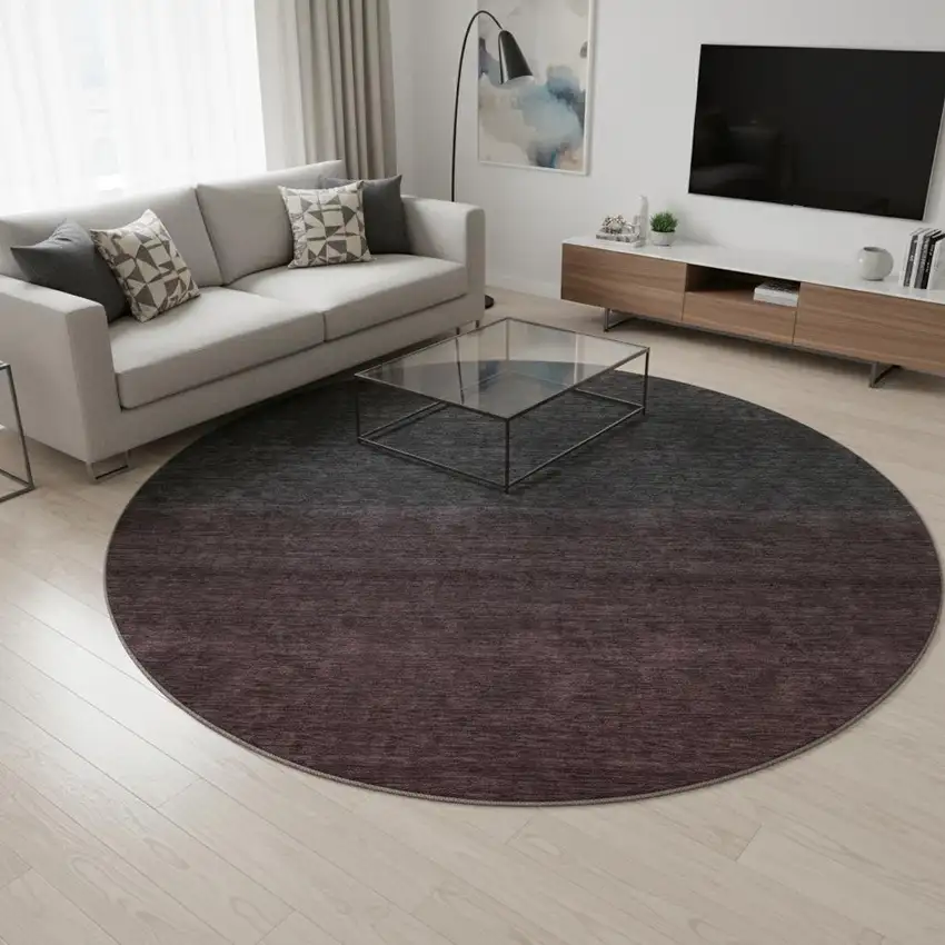 8' Merlot And Charcoal Ombre Washable Round Rug With UV Protection Photo 2