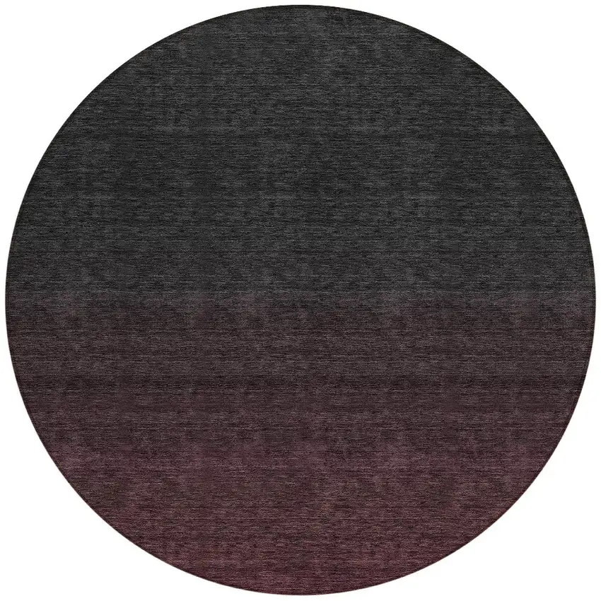 8' Merlot And Charcoal Round Abstract Washable Indoor Outdoor Area Rug Photo 5