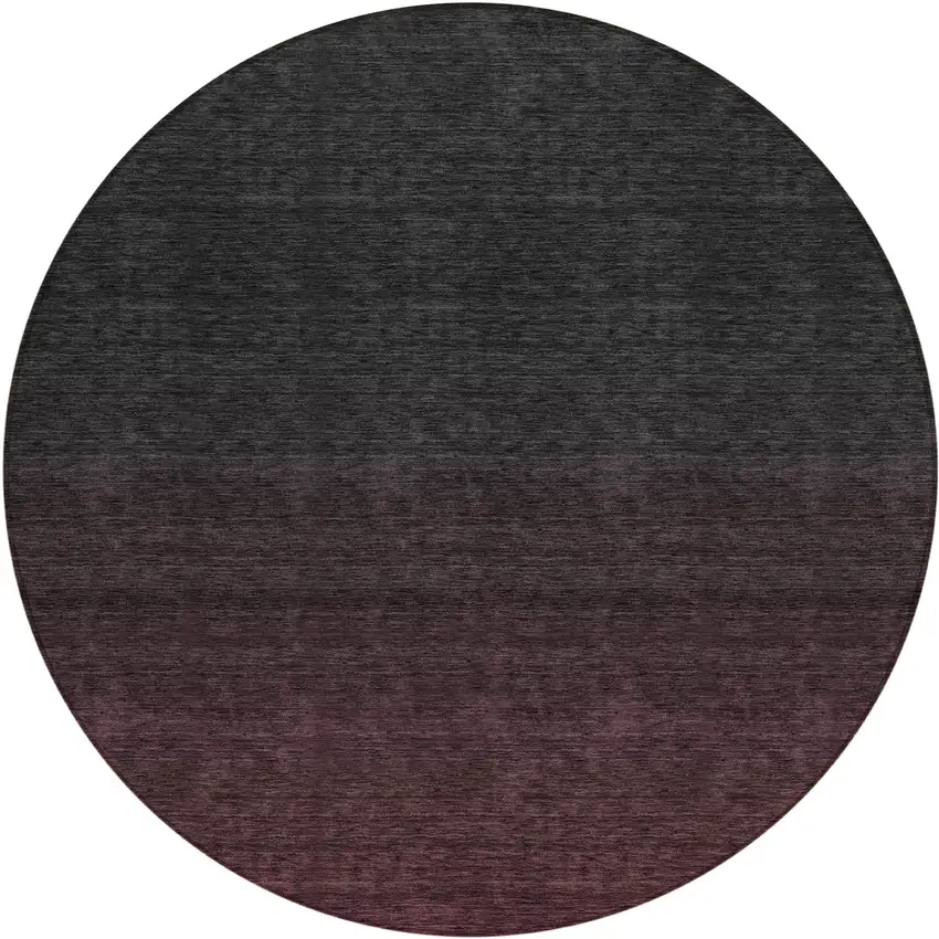 8' Merlot And Charcoal Round Abstract Washable Indoor Outdoor Area Rug Photo 2
