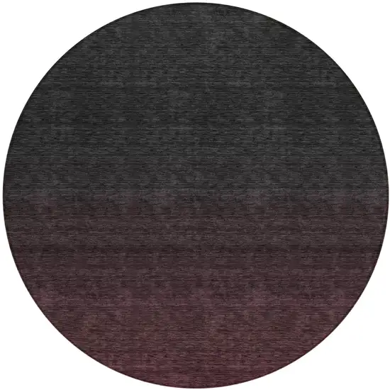 8' Merlot And Charcoal Round Abstract Washable Indoor Outdoor Area Rug Photo 2
