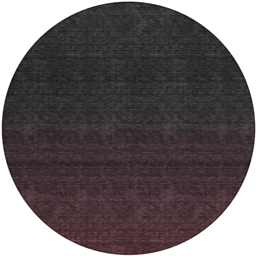 8' Merlot And Charcoal Round Abstract Washable Indoor Outdoor Area Rug Photo 2