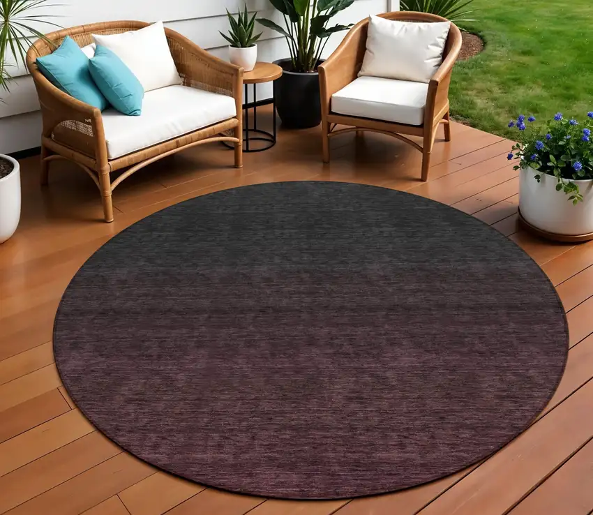 8' Merlot And Charcoal Round Abstract Washable Indoor Outdoor Area Rug Photo 1