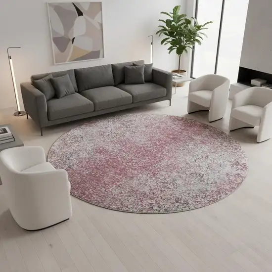 8' Merlot And Gray Abstract Washable Round Rug With UV Protection Photo 2
