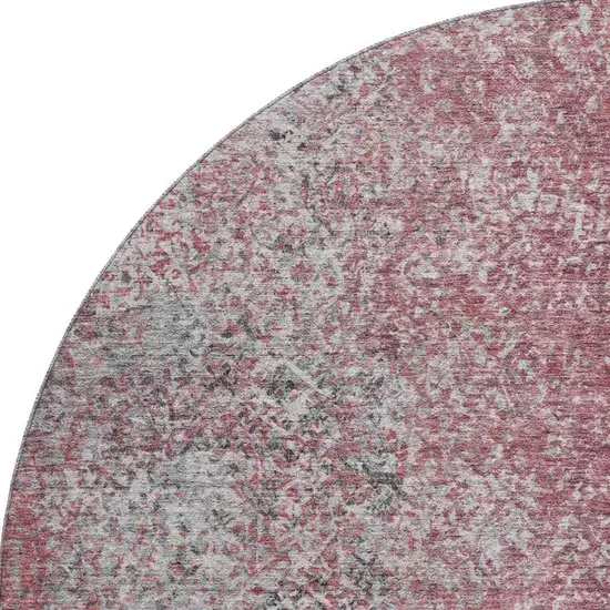 8' Merlot And Gray Abstract Washable Round Rug With UV Protection Photo 4