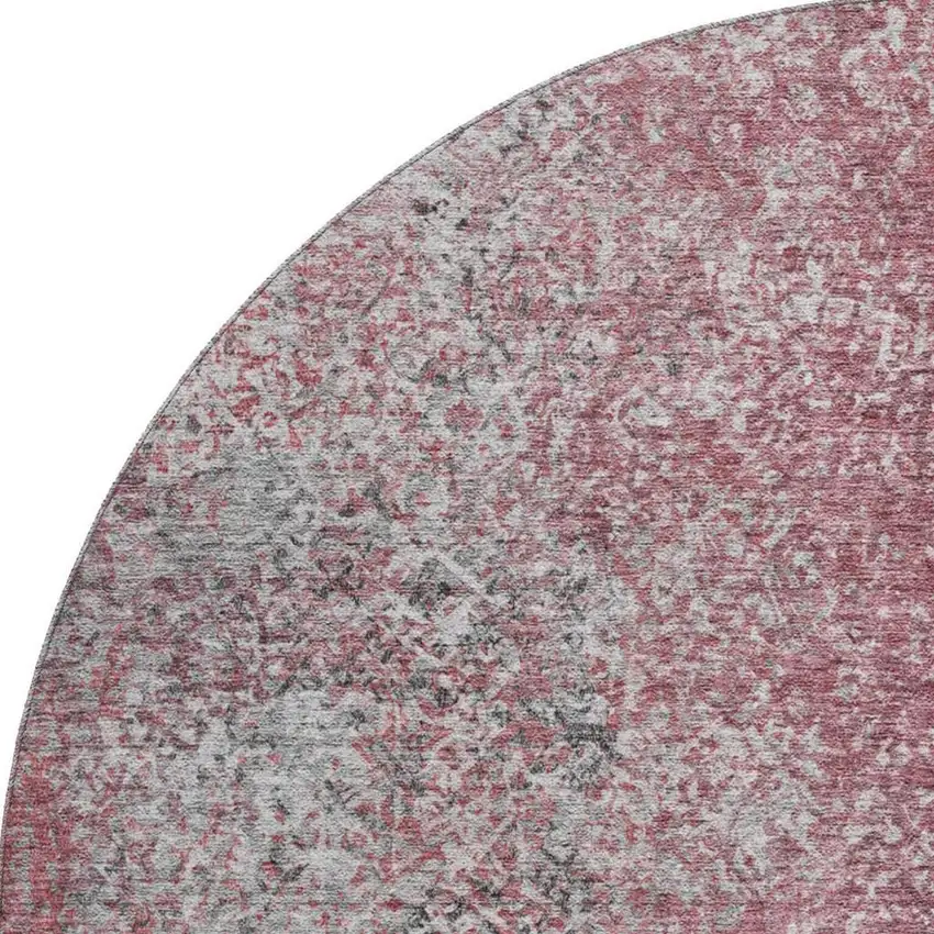 8' Merlot And Gray Abstract Washable Round Rug With UV Protection Photo 4