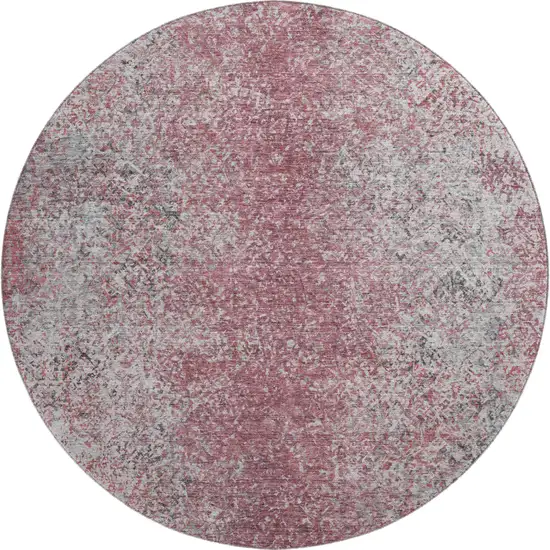 8' Merlot And Gray Abstract Washable Round Rug With UV Protection Photo 1