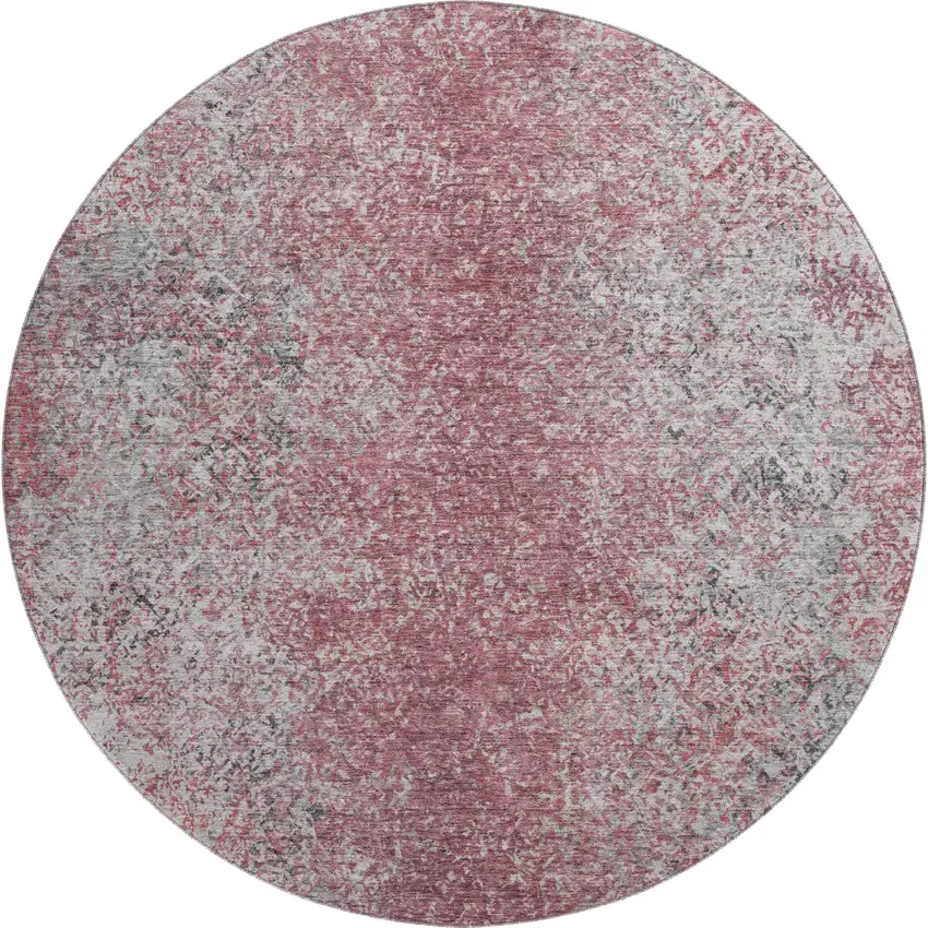 8' Merlot And Gray Abstract Washable Round Rug With UV Protection Photo 1