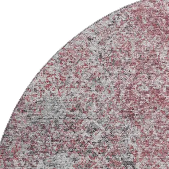 8' Merlot And Gray Abstract Washable Round Rug With UV Protection Photo 3