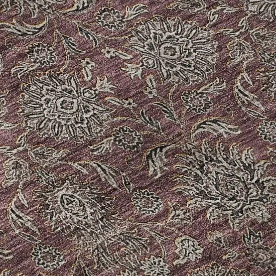 8' Merlot And Gray Floral Washable Round Rug With UV Protection Photo 9