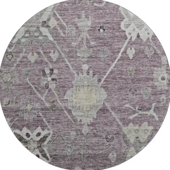 8' Merlot And Gray Oriental Washable Round Rug With UV Protection Photo 4