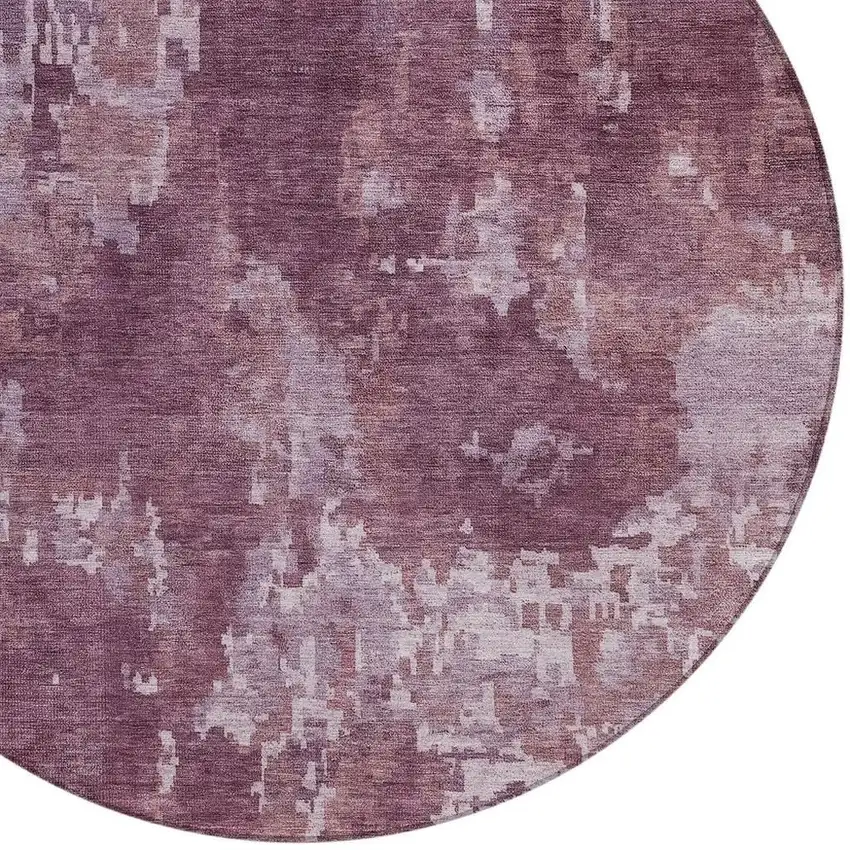 8' Merlot And Gray Round Abstract Washable Indoor Outdoor Area Rug Photo 2