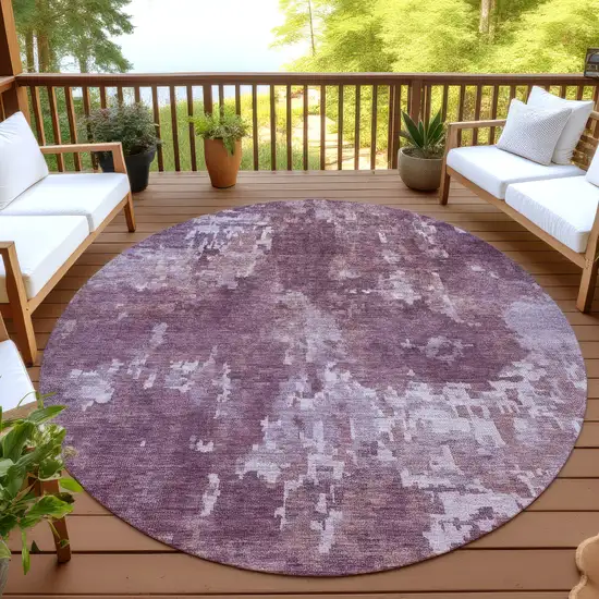 8' Merlot And Gray Round Abstract Washable Indoor Outdoor Area Rug Photo 4