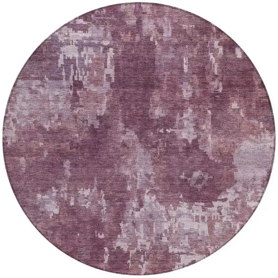 8' Merlot And Gray Round Abstract Washable Indoor Outdoor Area Rug Photo 3
