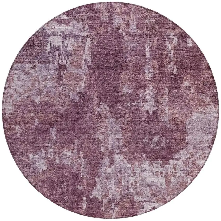 8' Merlot And Gray Round Abstract Washable Indoor Outdoor Area Rug Photo 3