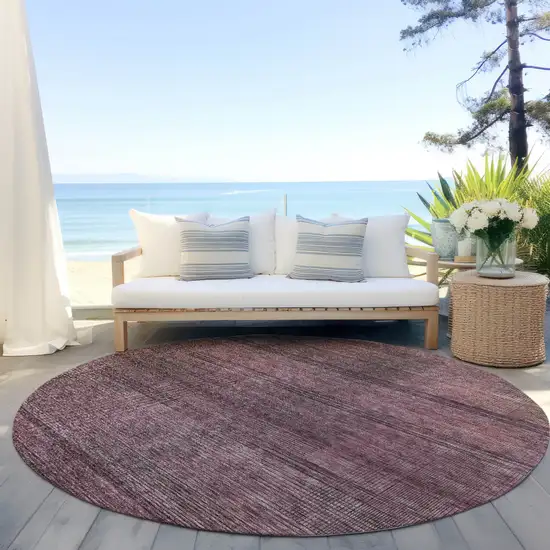 8' Merlot And Gray Round Striped Washable Indoor Outdoor Area Rug Photo 6