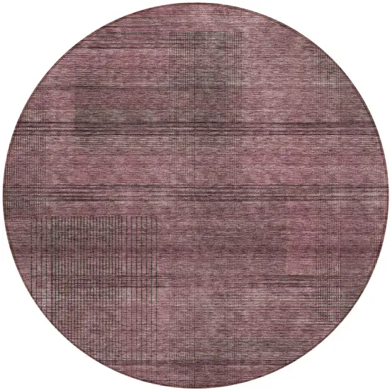8' Merlot And Gray Round Striped Washable Indoor Outdoor Area Rug Photo 2