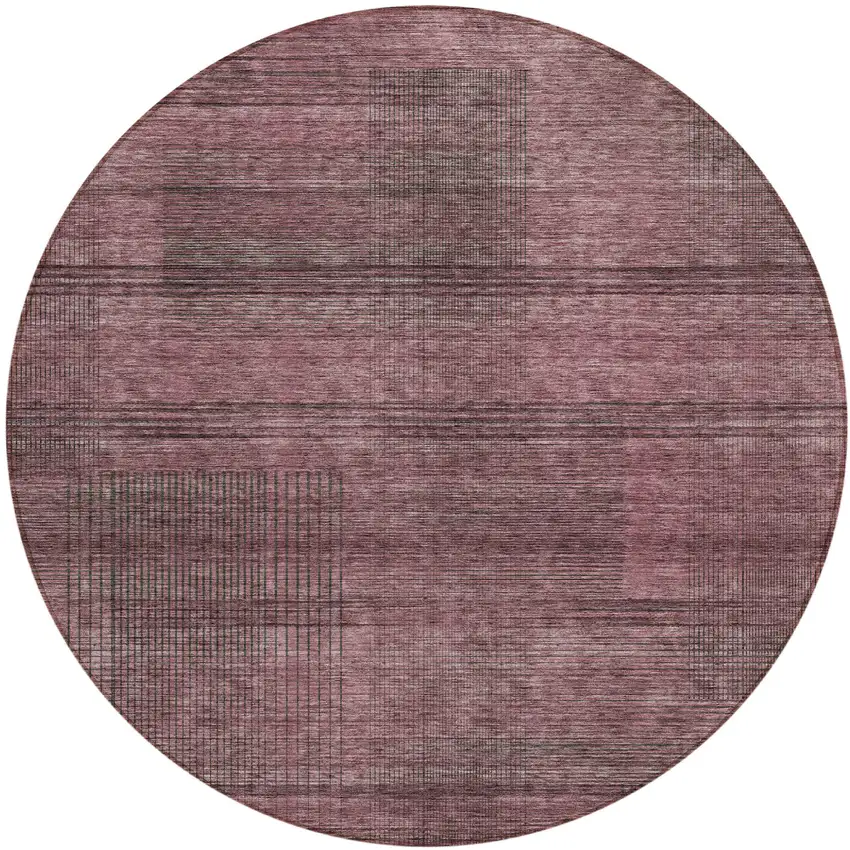 8' Merlot And Gray Round Striped Washable Indoor Outdoor Area Rug Photo 2