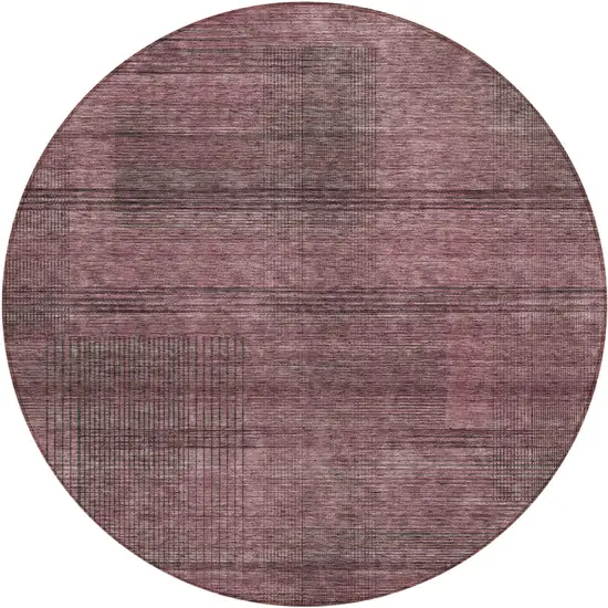 8' Merlot And Gray Round Striped Washable Indoor Outdoor Area Rug Photo 2