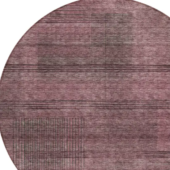 8' Merlot And Gray Round Striped Washable Indoor Outdoor Area Rug Photo 4