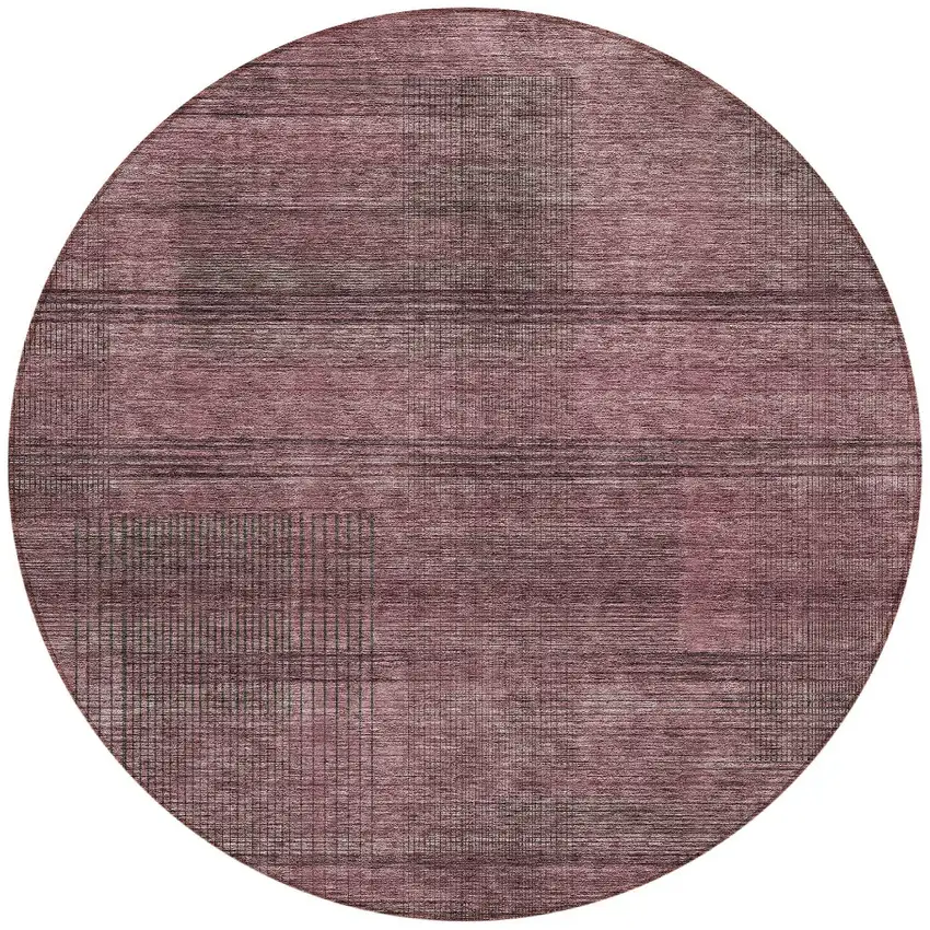 8' Merlot And Gray Round Striped Washable Indoor Outdoor Area Rug Photo 5