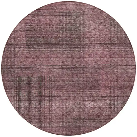 8' Merlot And Gray Round Striped Washable Indoor Outdoor Area Rug Photo 5
