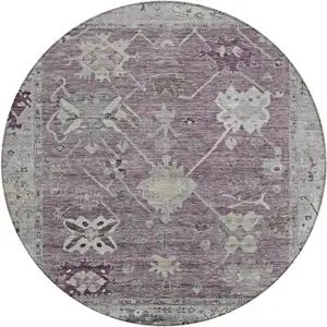 Photo of 8' Merlot And Gray Round Tribal Washable Indoor Outdoor Area Rug
