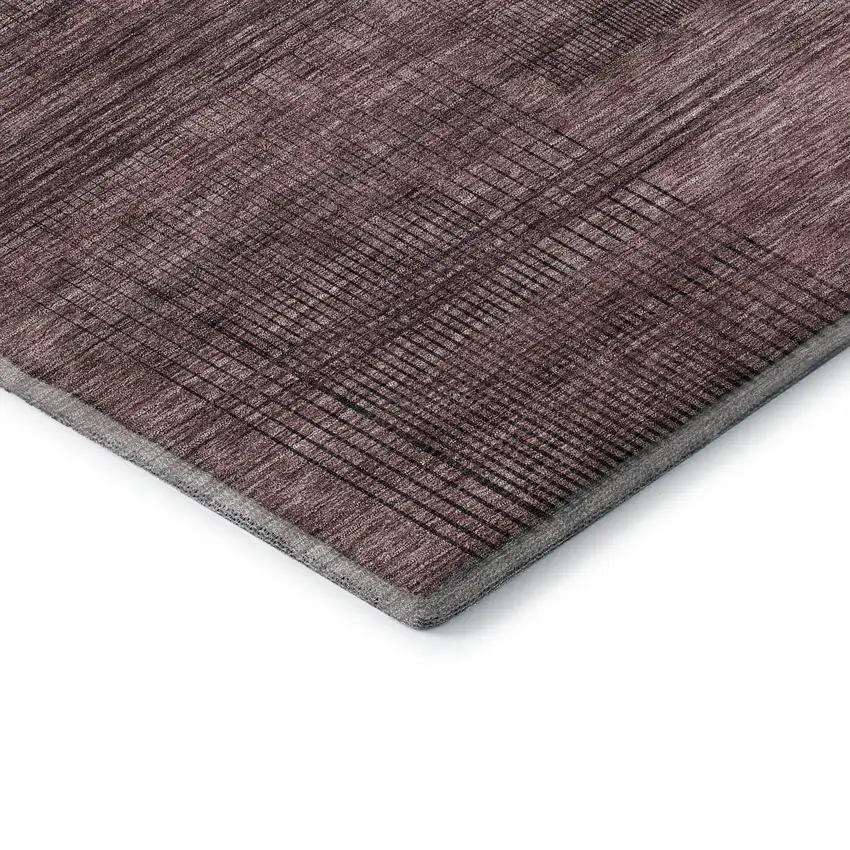 8' Merlot And Gray Striped Washable Round Rug With UV Protection Photo 7