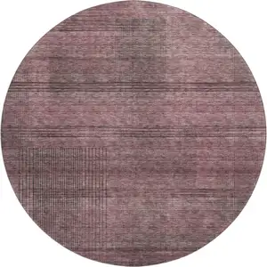 Photo of 8' Merlot And Gray Striped Washable Round Rug With UV Protection
