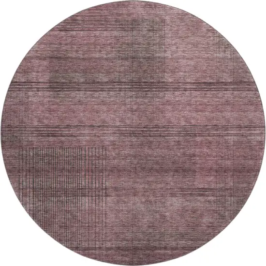8' Merlot And Gray Striped Washable Round Rug With UV Protection Photo 1