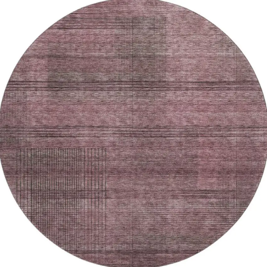 8' Merlot And Gray Striped Washable Round Rug With UV Protection Photo 4