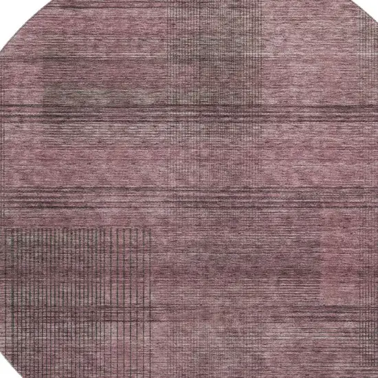 8' Merlot And Gray Striped Washable Round Rug With UV Protection Photo 3